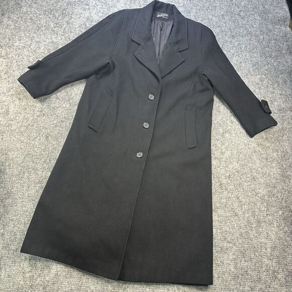 Vintage Coat Woman Large Black Long Trench Union Made in USA Miss New Yorker - Picture 1 of 15